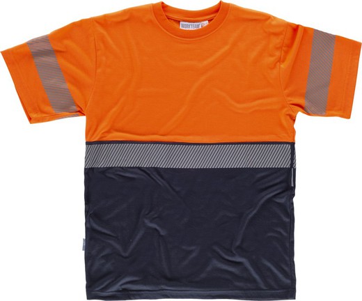 Camisa combinada de manga curta, sem bolsos, com uma fita refletiva descontínua Navy Orange AV