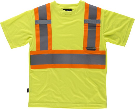 Camiseta manga corta con cintas reflectantes combinadas Amarillo A.V.  Naranja A.V.
