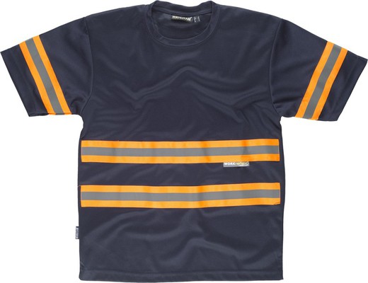 T-shirt a manica corta, girocollo, nastri riflettenti combinati Navy Orange AV
