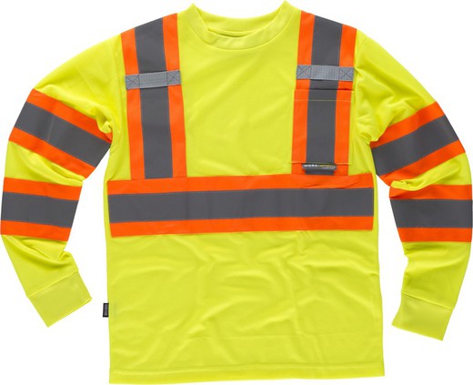 Long-sleeved T-shirt with combined reflective tapes Yellow AV Orange AV
