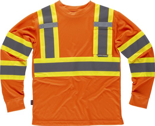 Long-sleeved T-shirt with combined reflective tapes Orange AV Yellow AV