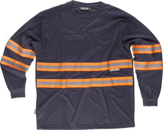 T-shirt a maniche lunghe, girocollo, nastri riflettenti combinati Navy Orange AV