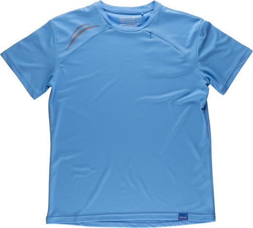 T-shirt tecnica a manica corta con dettagli fluorescenti e tasca sul petto con cerniera nascosta azzurro