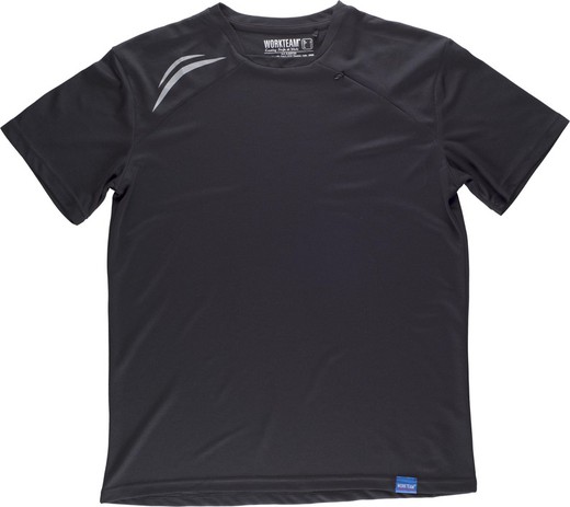 T-shirt tecnica a manica corta con dettagli fluorescenti e tasca sul petto con cerniera nascosta nera