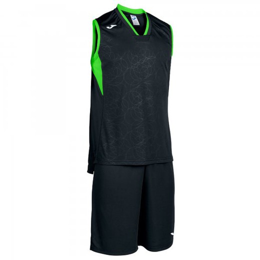 Campus Set Basket Noir-Vert Fluo Sans Manches