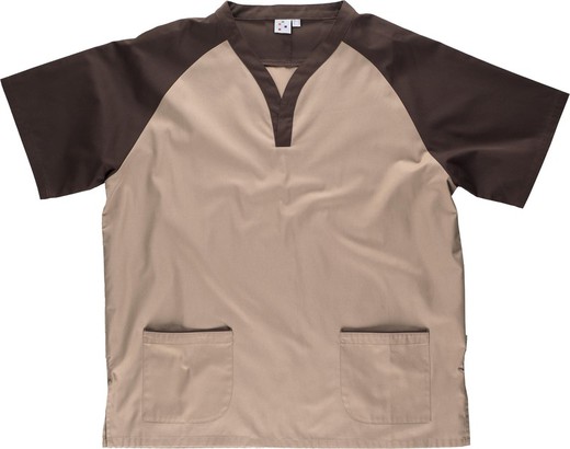 Veste bicolore avec manches courtes ranglan et deux poches Beige Brown