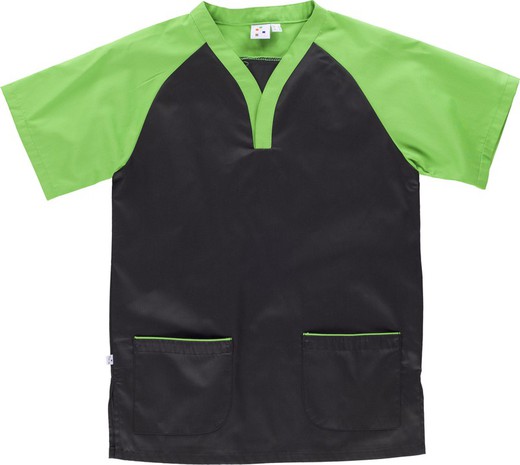 Casaca bicolor con manga ranglan corta y dos bolsillos Negro Verde Pistacho