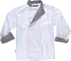 Veste de cuisine combinée, avec garnitures AV Tissu oeil d'oiseau sur les emmanchures et le dos Résistant aux taches Blanc Gris Orange AV