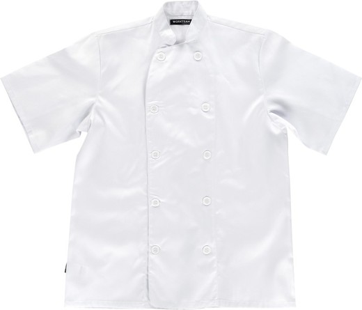 Kitchen jacket with button closure and short sleeves White