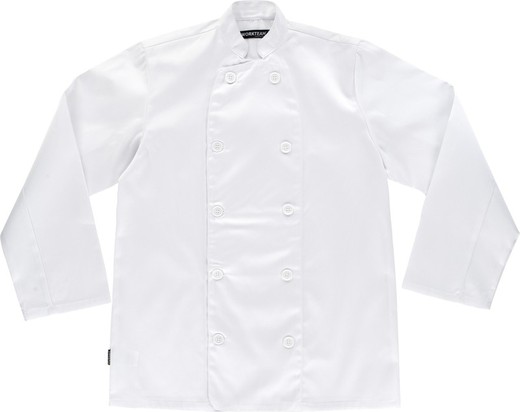 Casaco de cozinha com fecho de botão e mangas compridas Branco