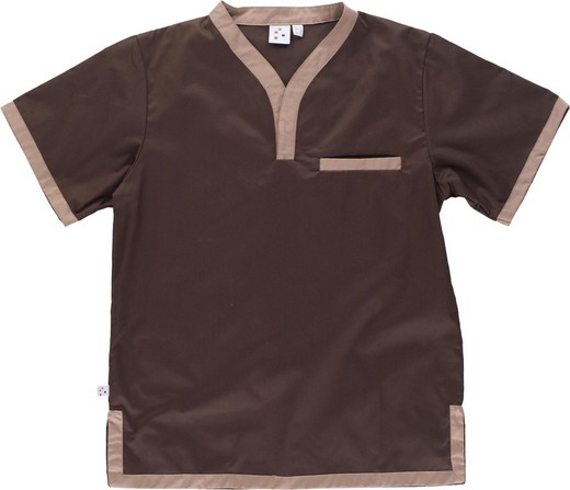 Casaco de manga curta com bolso e tubulação contrastante Brown Bege