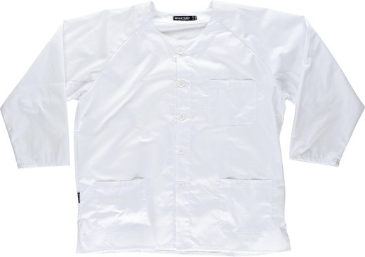 Veste hygiénique avec boutons à manches longues, un sac de poitrine et deux ourlets Blanc