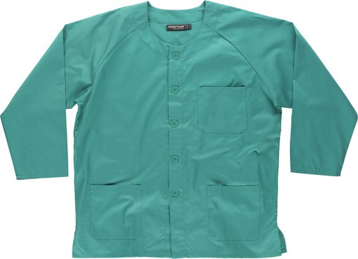 Long-sleeved buttoned sanitary jacket, a chest bag and two hems Green