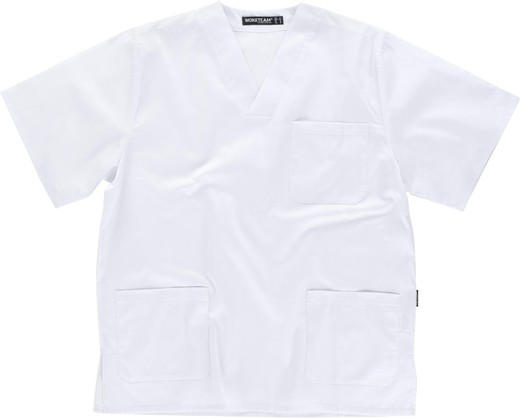 V-neck short-sleeved sanitary jacket, one chest bag, two low bags White