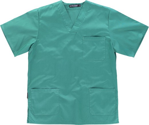 V-neck short-sleeved sanitary jacket, one chest bag, two low bags Green
