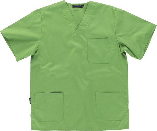 V-neck short-sleeved sanitary jacket, one chest bag, two low bags Pistachio Green