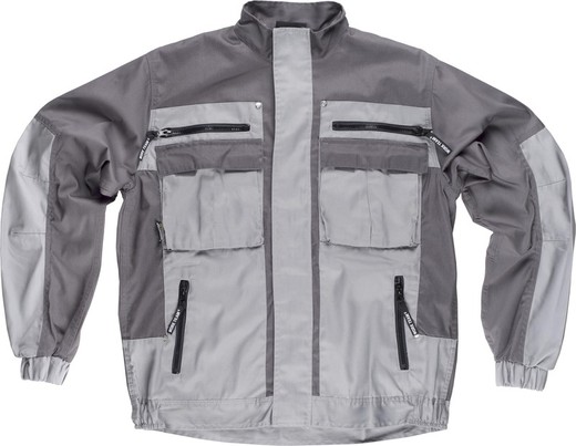 Two-tone zip-up jacket with a strip collar, 2 chest bags and 2 hems Gray Light Gray