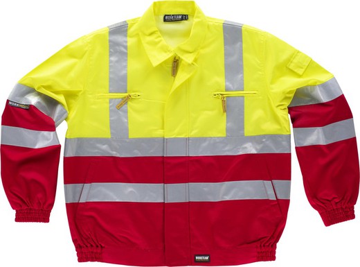Jaqueta de alta visibilidade com fitas refletivas EN471 Vermelho Amarelo AV