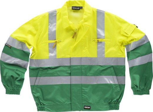 Jaqueta de alta visibilidade com fitas refletivas EN471 Verde Amarelo AV
