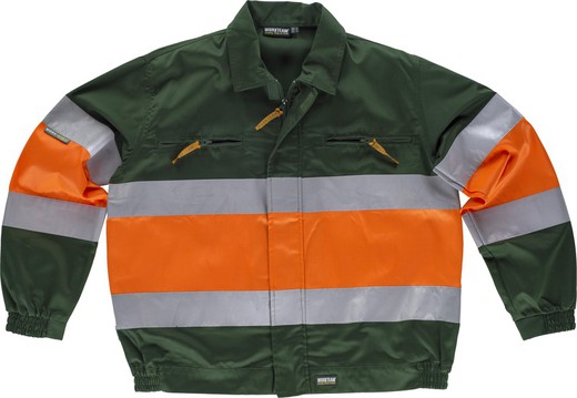 Veste avec 2 bandes haute visibilité et réfléchissantes EN471 Dark Green Orange AV