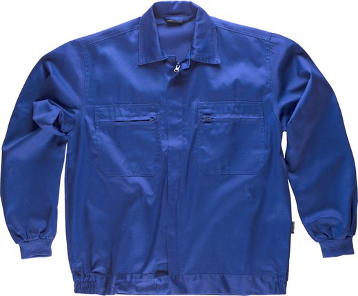 Jaqueta com zíper de nylon, cintura elástica e duas bolsas no peito Azulina