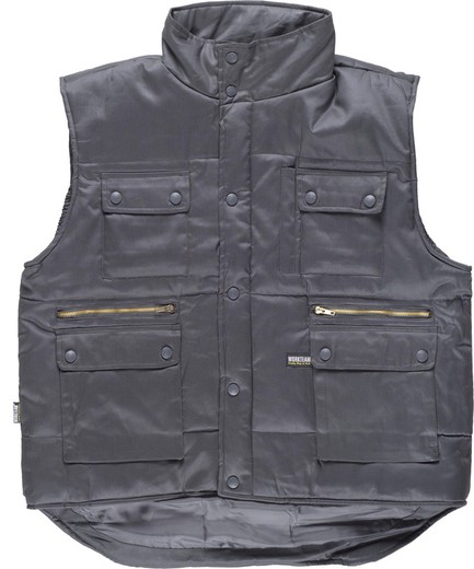 Gilet rembourré, multi-poches avec coupe-vent 100% coton gris