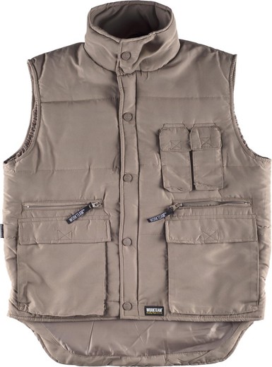 Padded and multi-pocket vest, with windbreaker in Beige sleeves