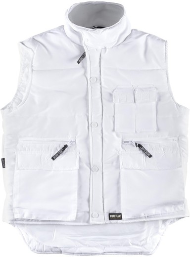 Padded and multi-pocket vest, with windbreaker on sleeves White