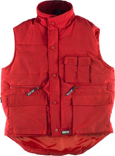 Padded and multi-pocket vest, with windbreaker on sleeves Red