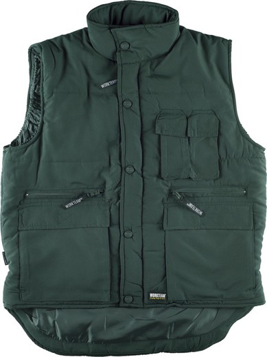 Padded and multi-pocket vest, with windbreaker on sleeves Green