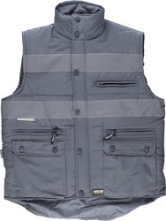Padded vest and multi-pocket with windbreak and 2 reflective tapes Gray