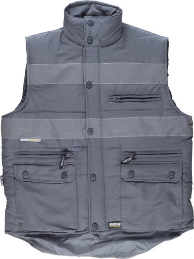 Gilet rembourré et multi-poches avec coupe-vent et 2 bandes réfléchissantes Gris