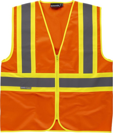 Chaleco alta visibilidad, multibolsillos, cintas reflectantes bicolores verticales y horizontales Naranja AV Amarillo AV
