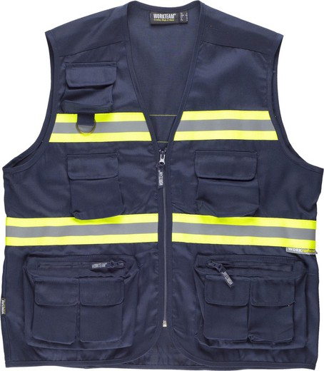 Vest with zip closure Multipockets Two-tone reflective tapes Navy Yellow AV