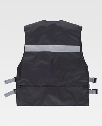 Warnweste mit seitlichen Einstellungen, mehreren Taschen, zwei  reflektierenden Bändern Schwarz — Maxport Workwear