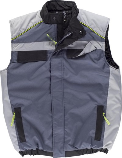 Padded line 5 vest with 3-color combi zipper closure, reflective piping Dark Gray Light Gray Black