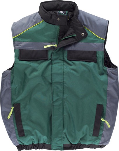 Gilet rembourré ligne 5 avec fermeture à glissière combinée 3 couleurs, passepoil réfléchissant Vert Gris foncé Noir