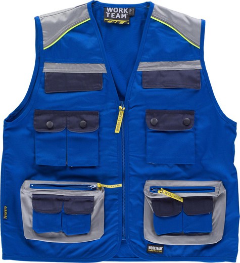 Gilet linea 5 tipo safari abbinato a 3 colori, luminoso riflettente Azulina Light Grey Navy