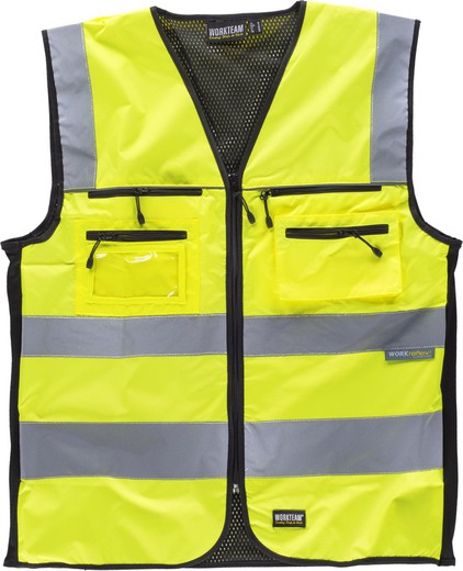 Gilet multi-poches haute visibilité Rubans réfléchissants de différentes tailles EN ISO 20471: 2013 Jaune AV Noir