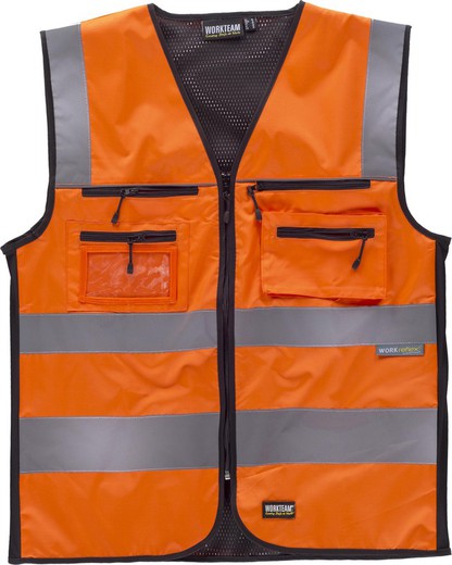 Gilet multi-poches haute visibilité Rubans réfléchissants de différentes tailles EN ISO 20471: 2013 Orange AV Noir