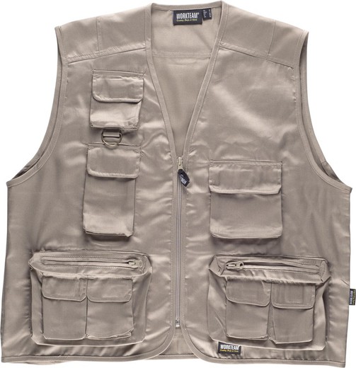Beige multi-pocket safari vest