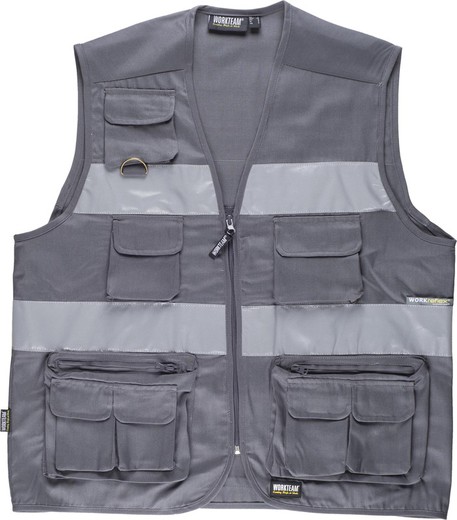 Multi-pocket safari vest with 2 reflective tapes Gray