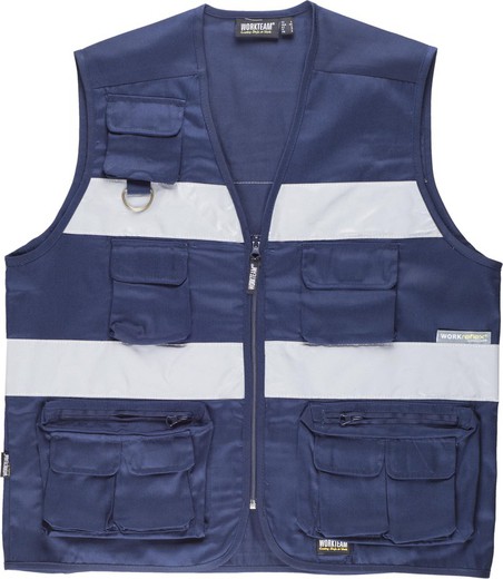 Gilet safari multi-poches avec 2 bandes réfléchissantes Marine