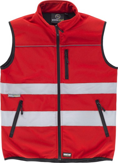 Workshell vest with reflective tapes of different sizes Red