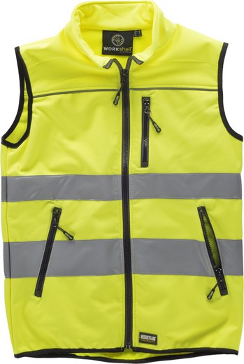 High visibility workshell vest, reflective tapes of different sizes EN ISO 20471: 2013 Yellow AV