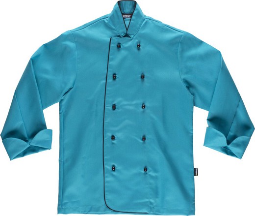 Unisex kitchen jacket with safety buttons and contrasting piping Turquoise