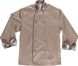 Chaqueta cocinero con botones de seguridad café / Beige