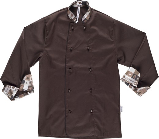 Veste de chef avec boutons de sécurité, poignets combinés avec imprimé marron