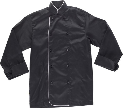 Veste de cuisine avec garnitures contrastantes et boutons de sécurité Noir Blanc