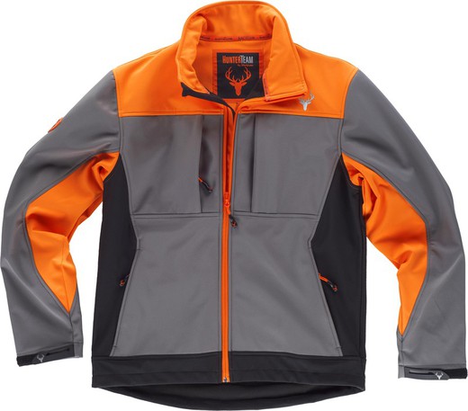 Combination softshell jacket with two side pockets and 2 chest pockets Gray Orange AV Black